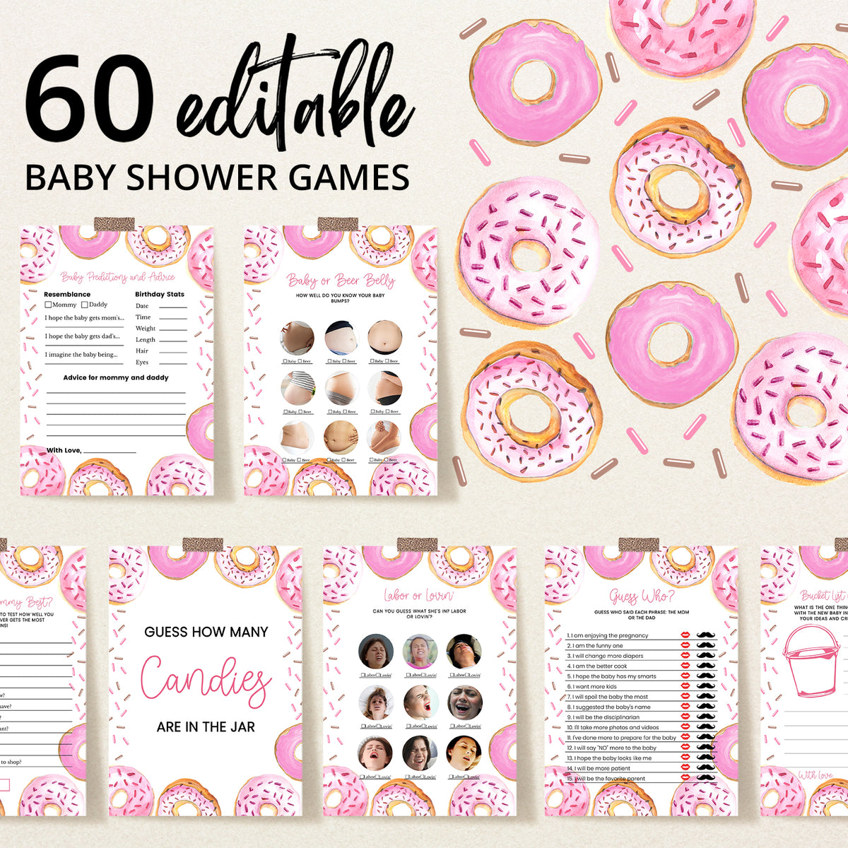 Baby Shower Games – Pacchetto Da 10 Giocatori – 5 Giochi In 1 – Tema Rosa Cipria (BlushPinkBS5in1) - 2
