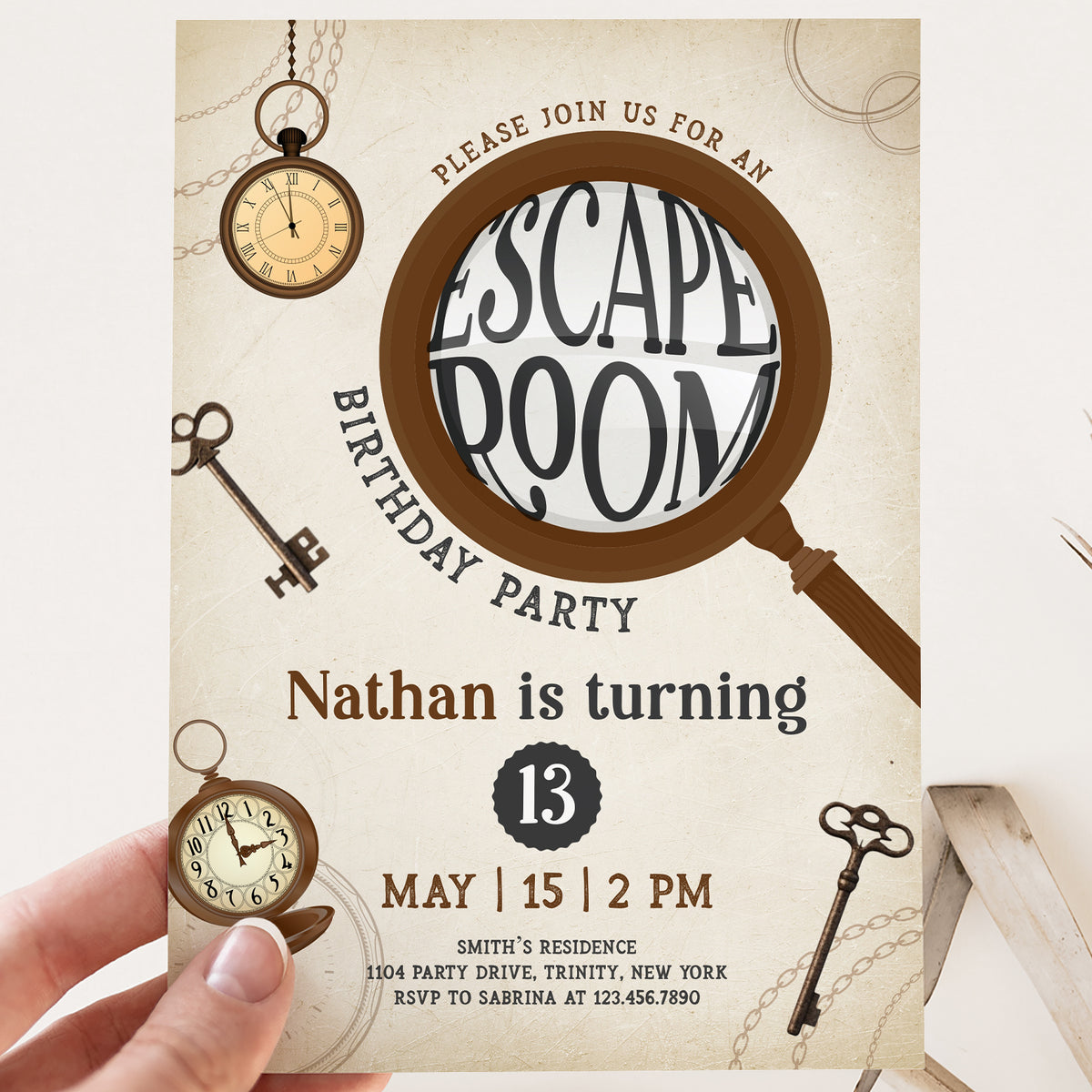 escape-room-13th-birthday-invitation-with-vintage-accents-blushberrie