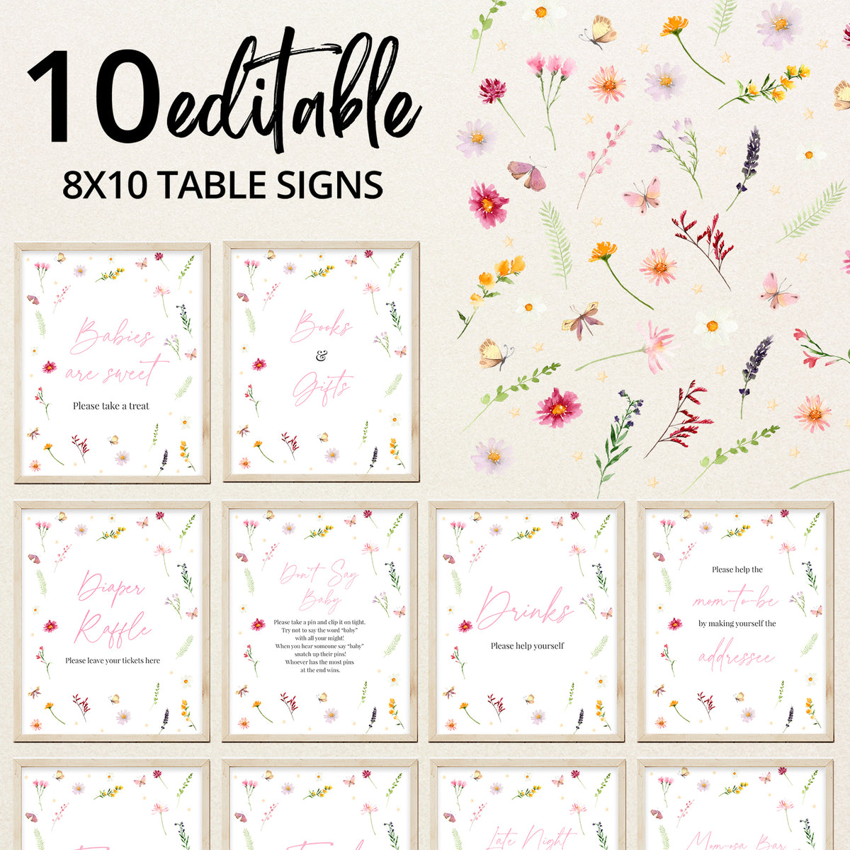 Baby in Bloom Spring Wildflower Baby Shower Digital Table Sign ...