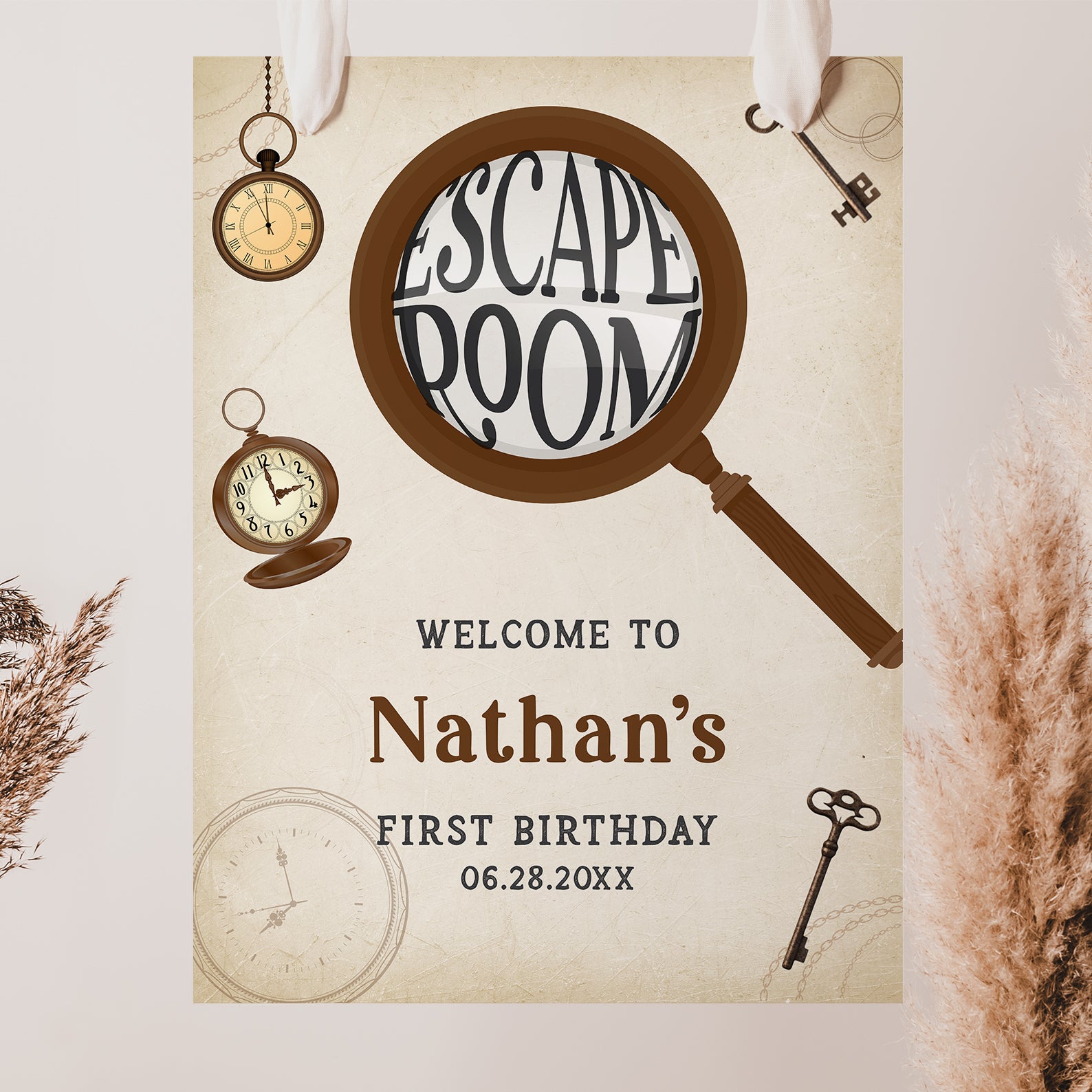 Escape Room 13th Birthday Welcome Sign with Vintage Accents – Blushberrie for Free Printable Escape Room Invitations