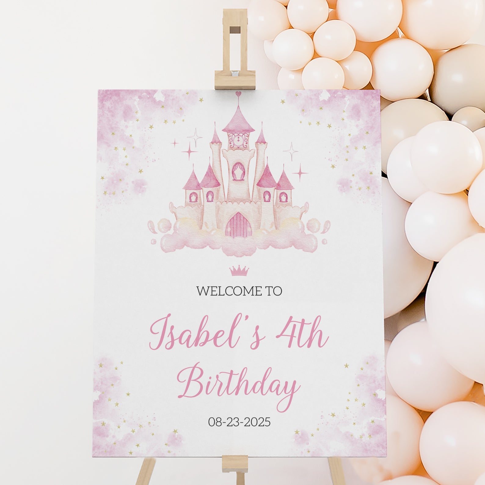 Four Ever a Princess Welcome Sign: Pink Castle & Stars Theme