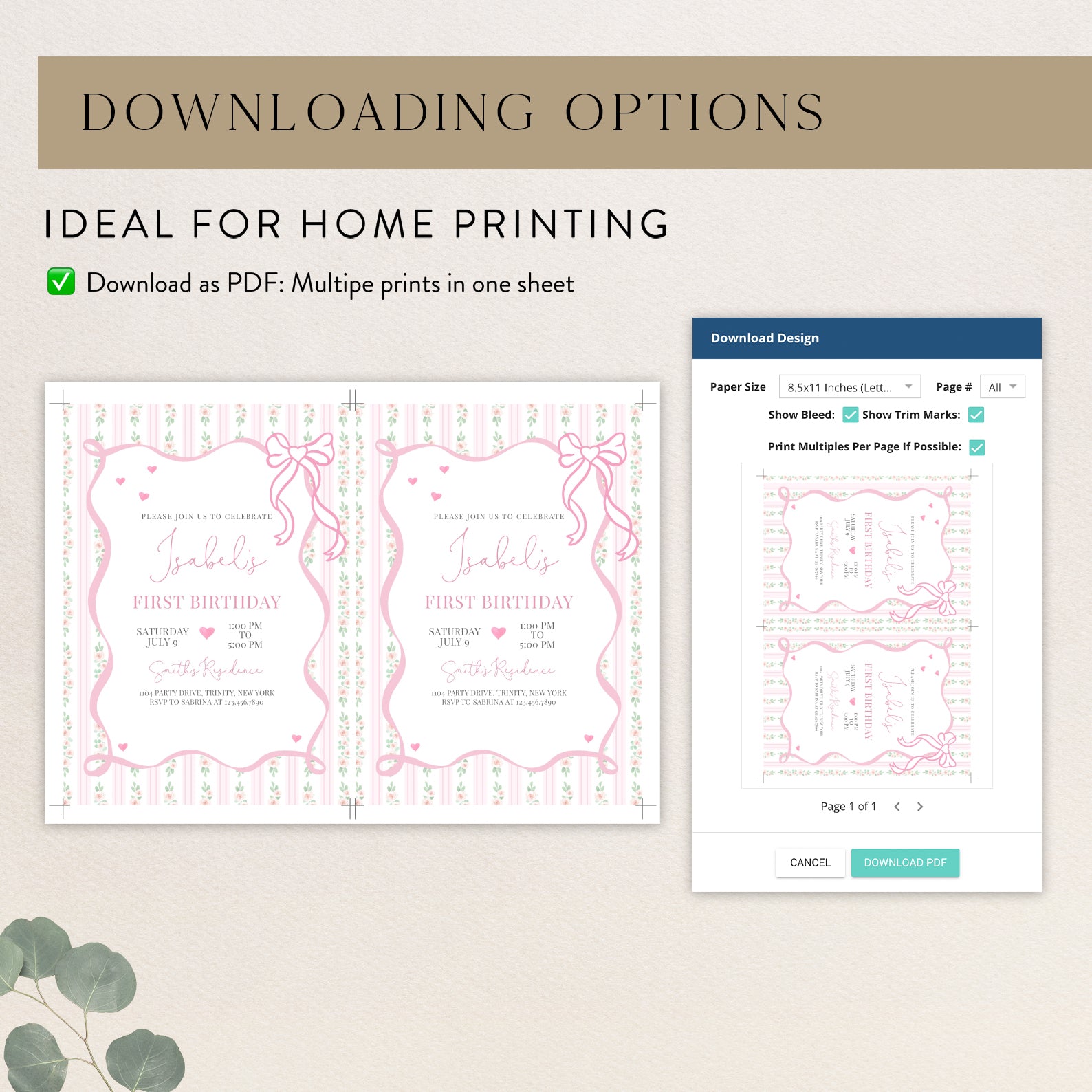 Pink Floral First Birthday Invite: Coquette Ribbon Theme – Blushberrie